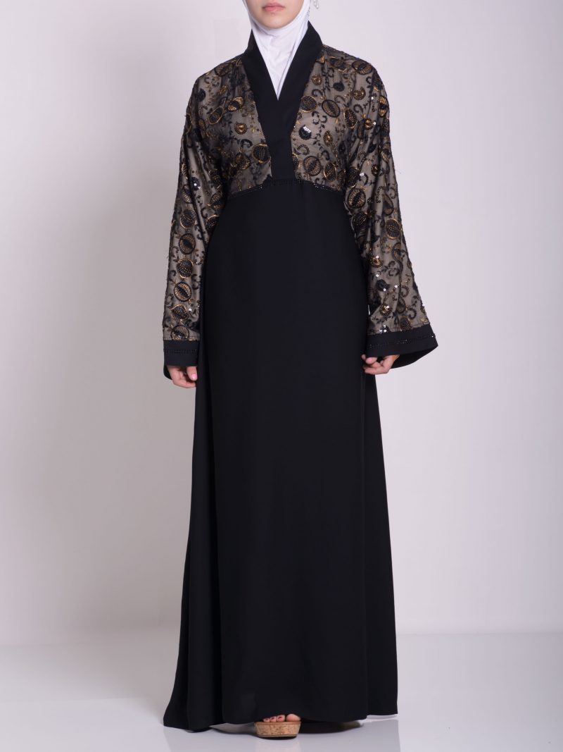 Chikan Abaya - Pull Over with Sequins ab658 | Alhannah Islamic Clothing
