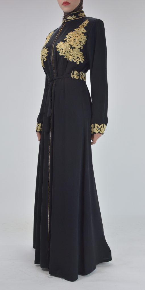Black Golden Floral Butterfly Embroidered Rhinestone Abaya » Alhannah ...