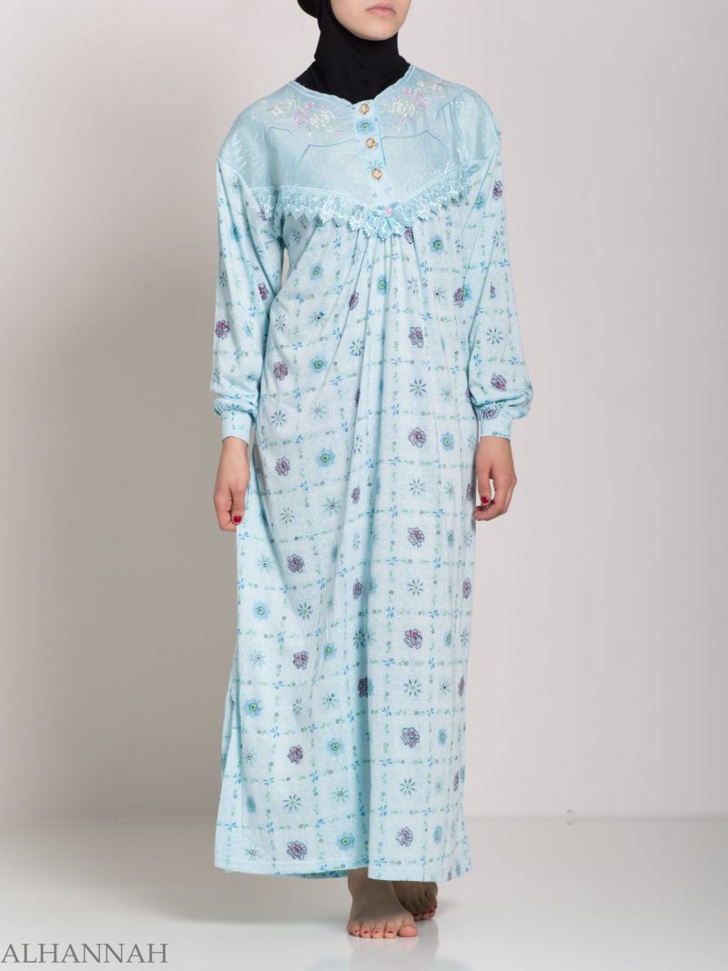Checkered Floral Embroidered Cotton Nightgown | NG107 | Alhannah ...
