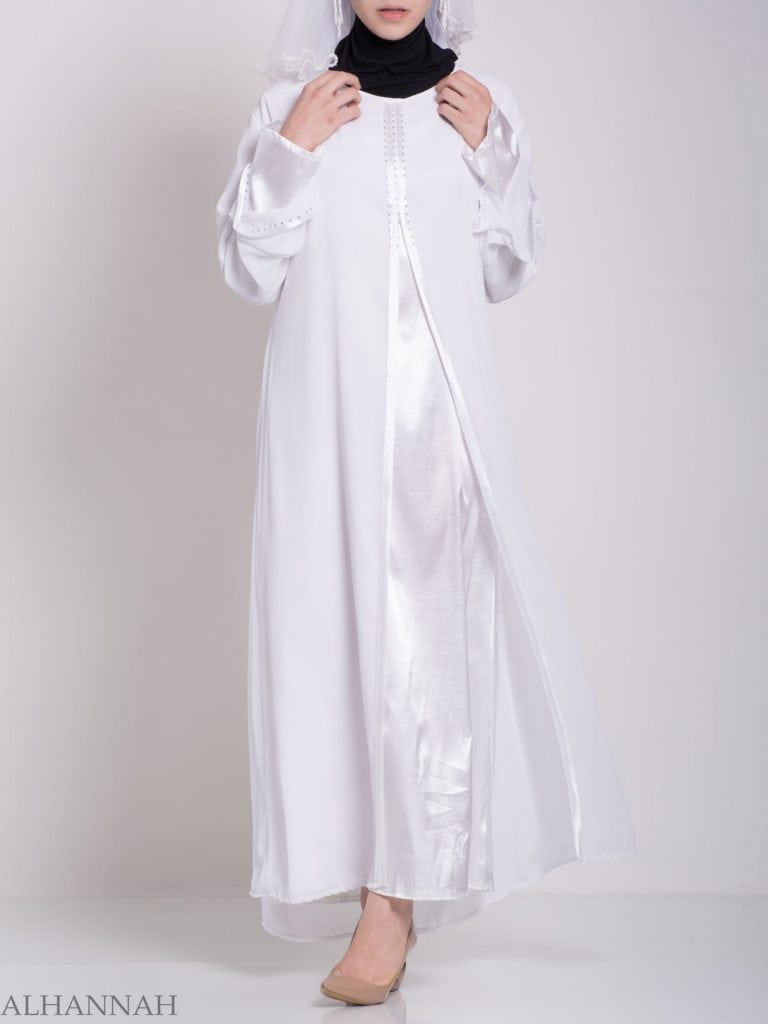 Layered Satin Rhinestone Bridal Abaya | ab704 » Alhannah Islamic Clothing