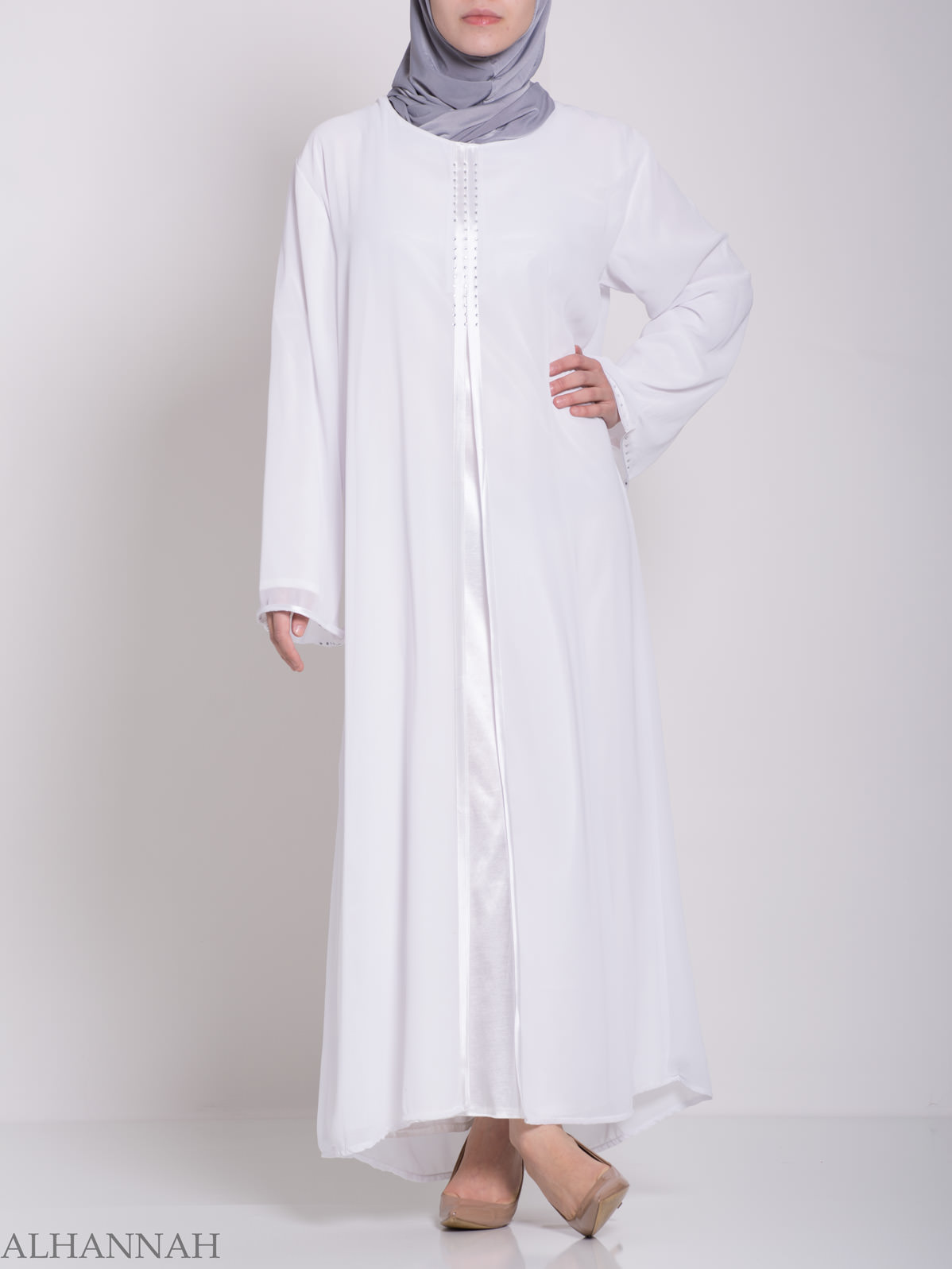 Layered Satin Rhinestone Bridal Abaya | ab704 » Alhannah Islamic Clothing