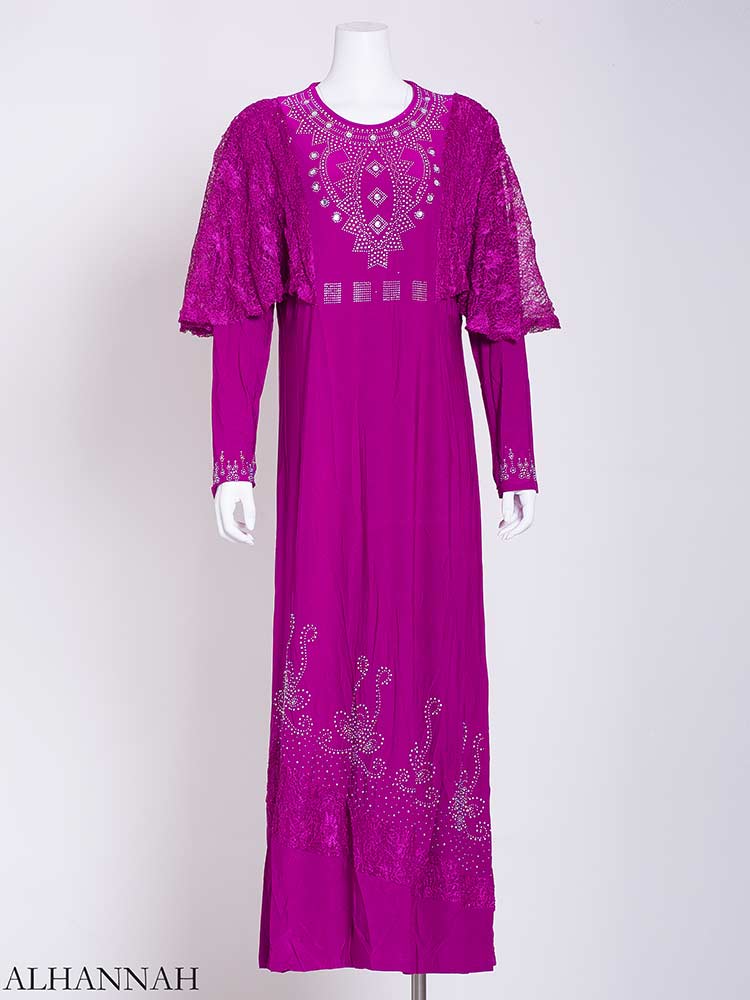 Embellished Rhinestone Laced Shoulder Abaya | ab713 | Alhannah Islamic ...