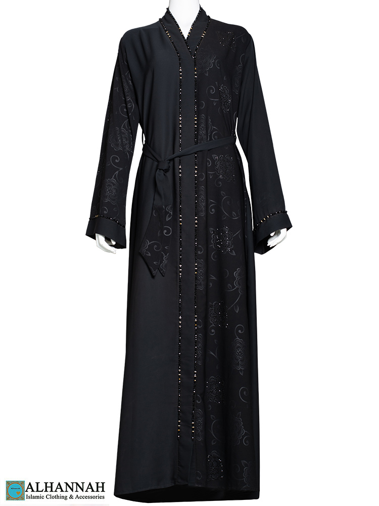 Black Abaya With Crystal Bead Accents | AB757 | Alhannah Islamic Clothing