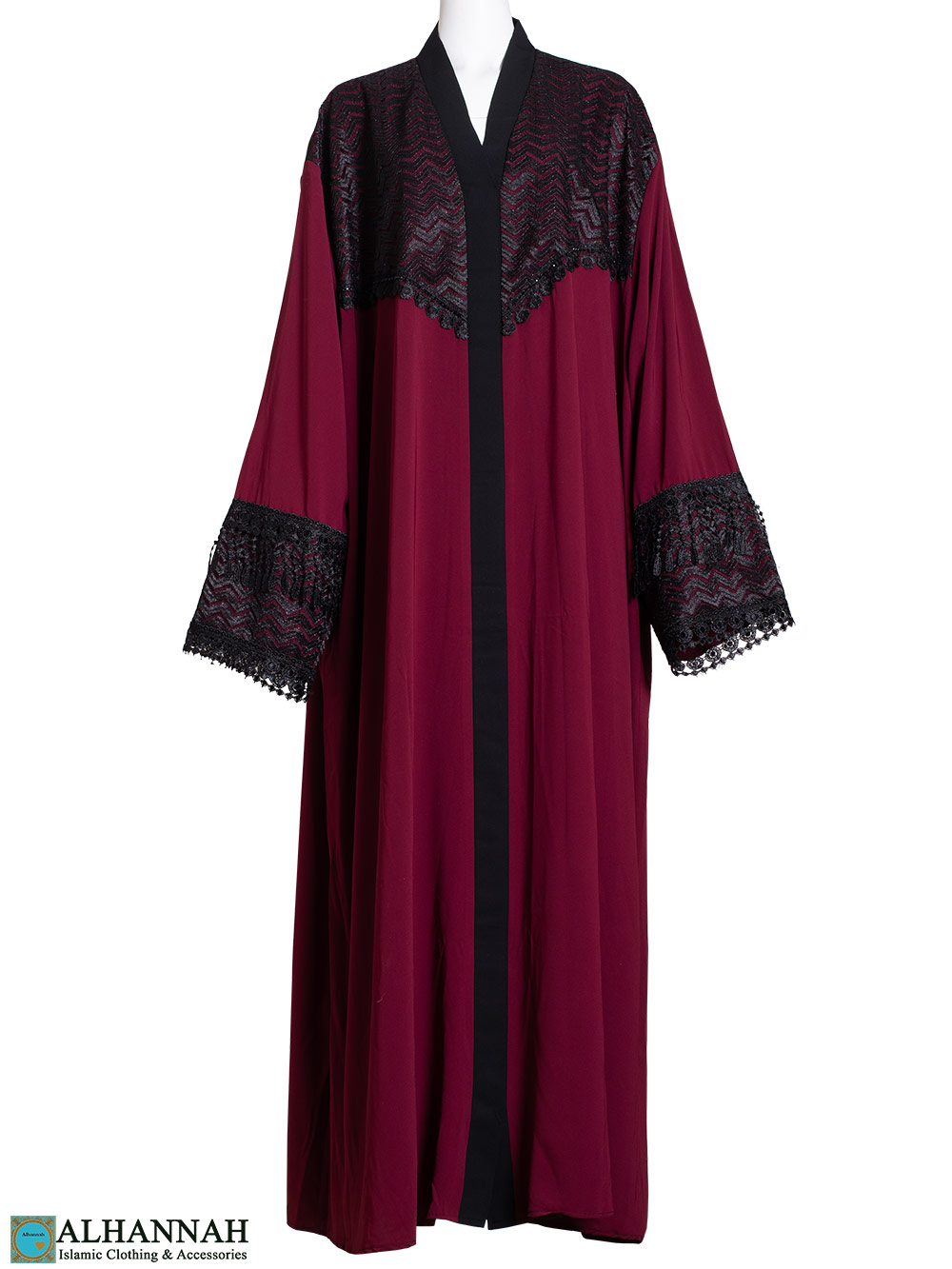 Abaya Lace-Trim Maroon | ab800 | Alhannah Islamic Clothing