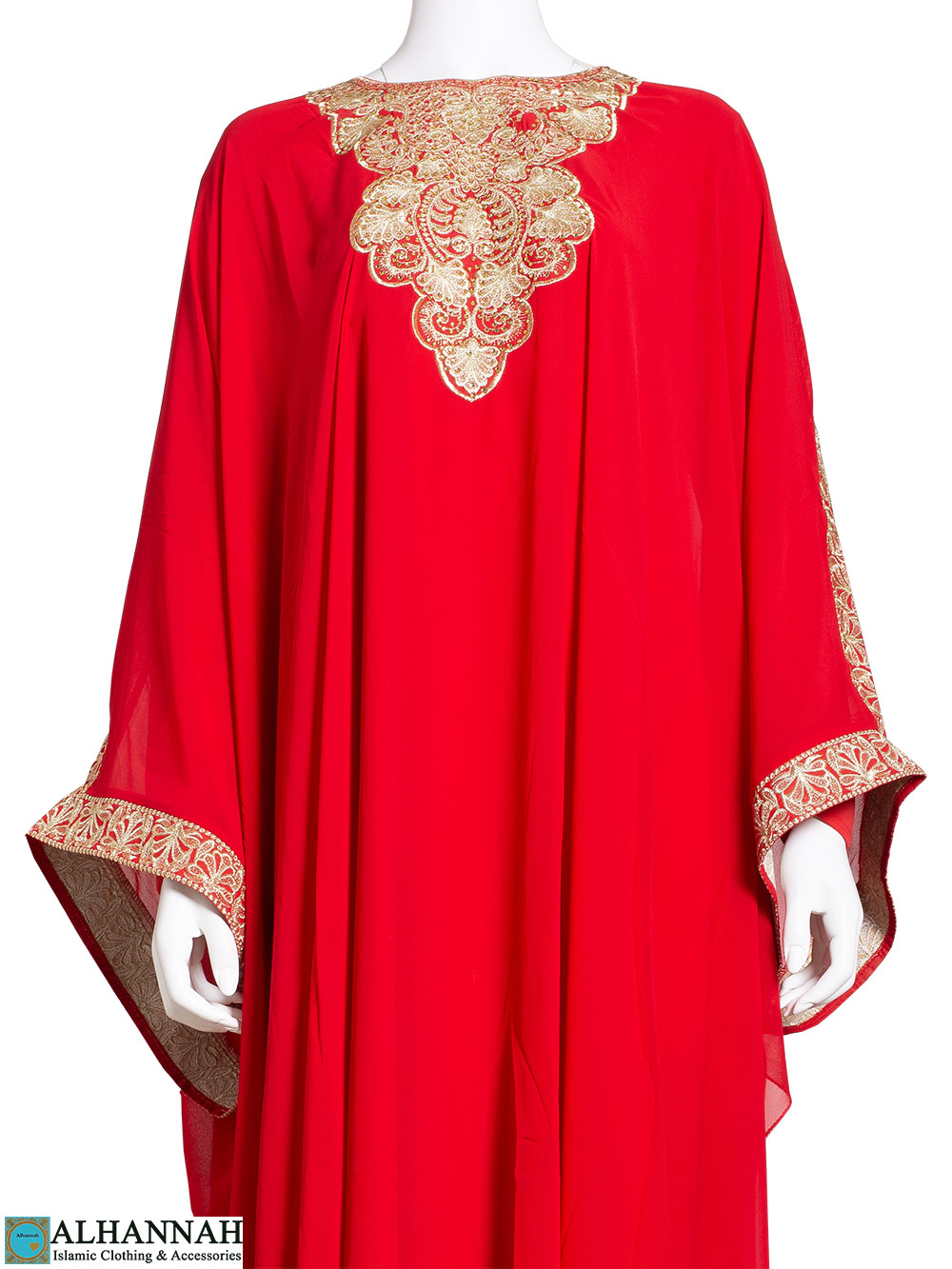 Embroidered Chiffon Overlay Red Abaya | ab788 » Alhannah Islamic Clothing