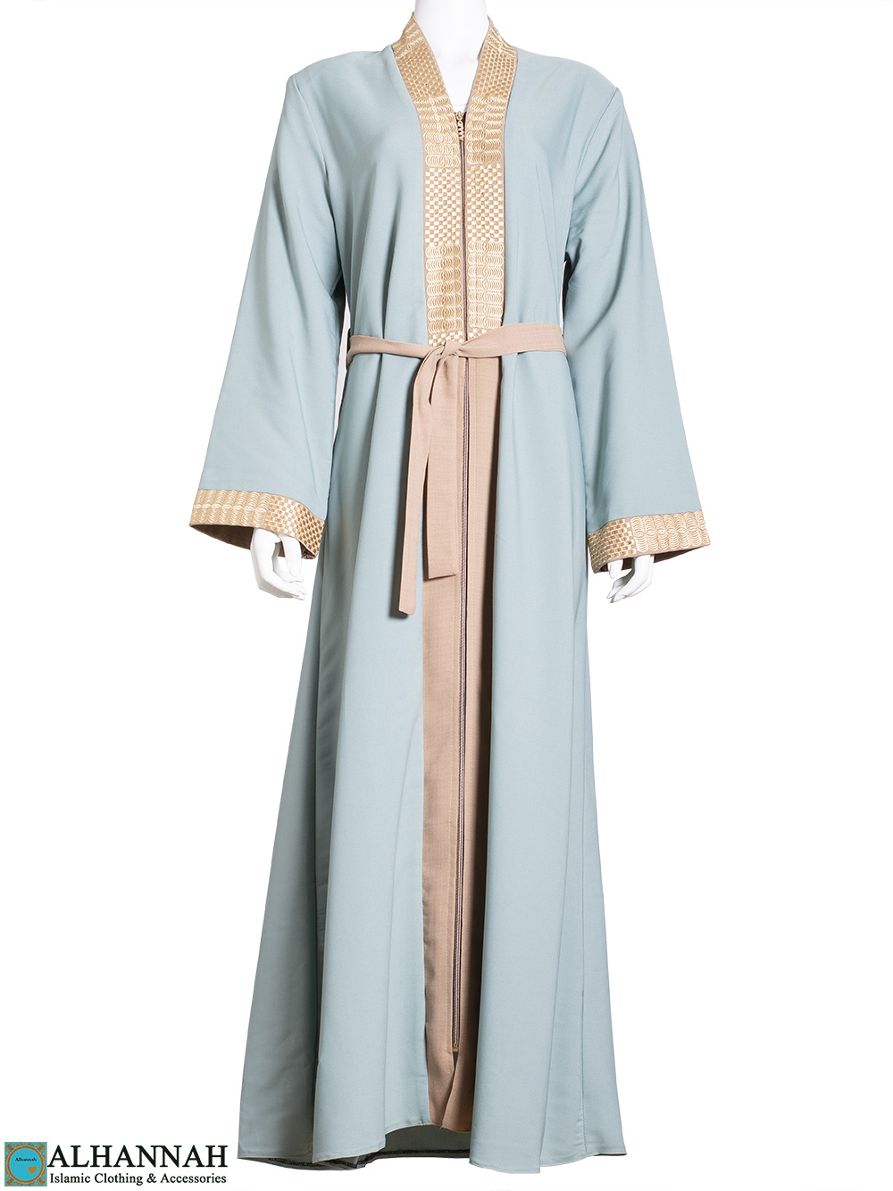 Golden-Embroidery Lined Sage Abaya | ab773 | Alhannah Islamic Clothing