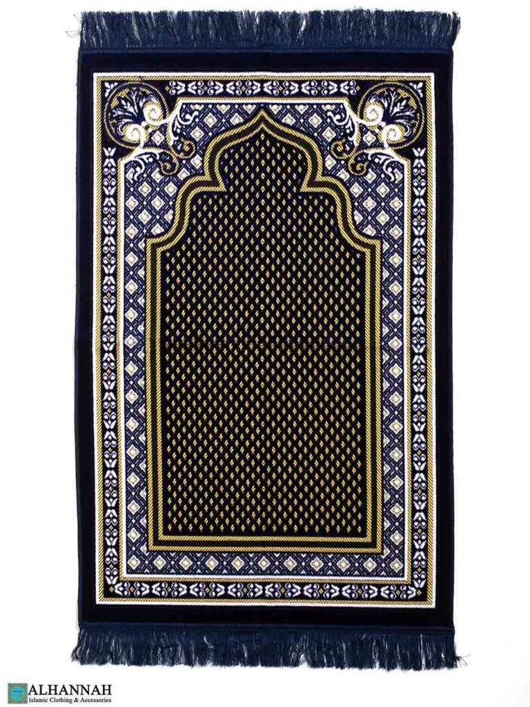 Islamic Prayer Rug with Scroll Border - Blue | II1374 | Alhannah ...