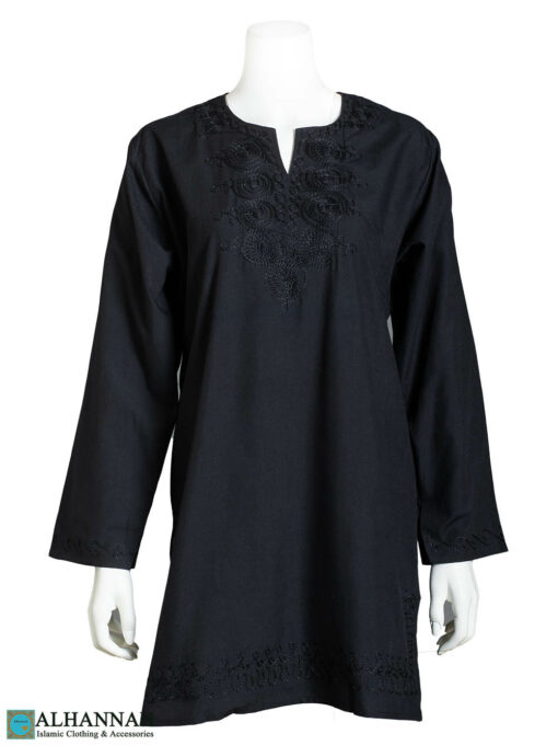 Lazy-Daisy Swirl Embroidered Black Cotton Kurti | st632 » Alhannah ...