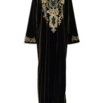 Olive Velour Paisley Embroidered Abaya th822