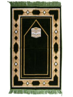 Olive Green Islamic Prayer Rug with Kaaba Motif