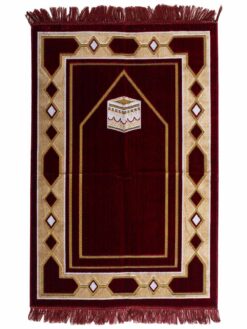 Red Islamic Prayer Rug with Kaaba Motif