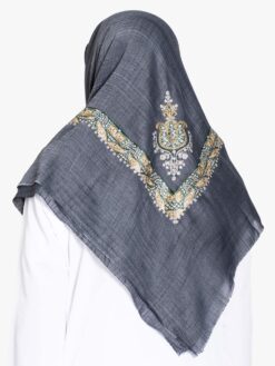 Slate Plaid Yemeni Shemagh with Gold and Emerald Embroidery me1143