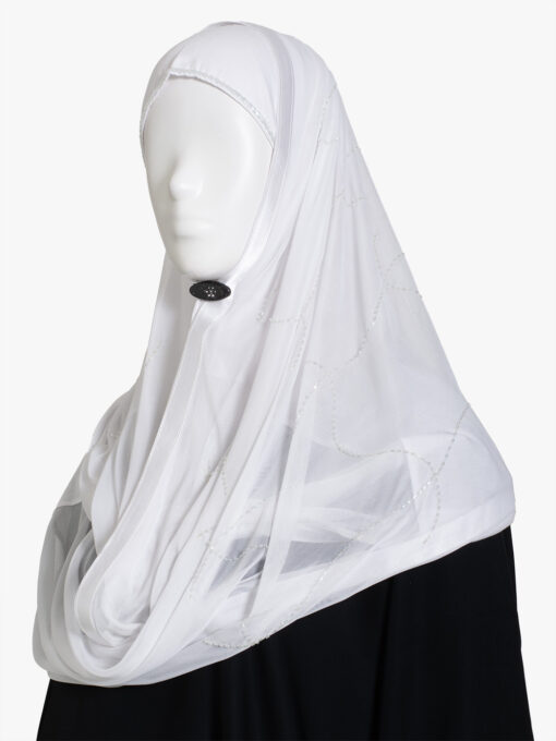 Beaded White Kuwaiti Wrap Hijab hi2846