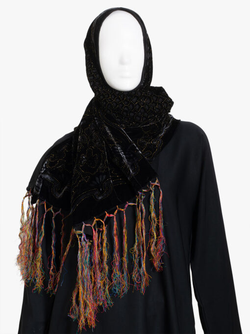 Black Beaded Velour Shayla with Rainbow Tassels hi2847