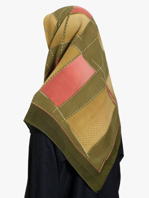 Patchwork Olive-Peach Turkish Square Hijab hi2852